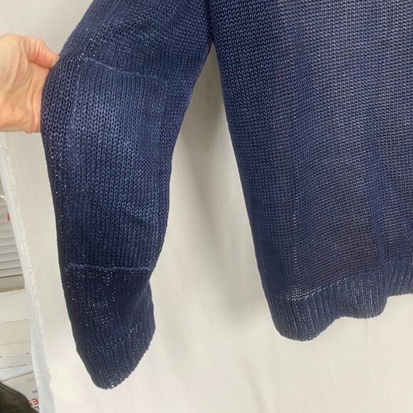 Polo Ralph Lauren Linen Cardigan Sweater Mens Large Blue Elbow Patches Academia - Picture 7 of 13